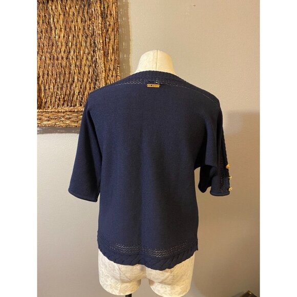 St John Sport Sweater Top Navy Blue Gold  S Small Nautical Buttons Short Sleeve - Picture 2 of 10